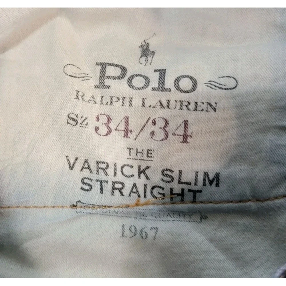 Polo Ralph Lauren The Varick Slim Straight Jeans Men's 34x34 Blue Distressed